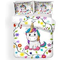 Pterygoid Collection Lindo juego de funda de edredón de unicornio- juegos de cama para niña